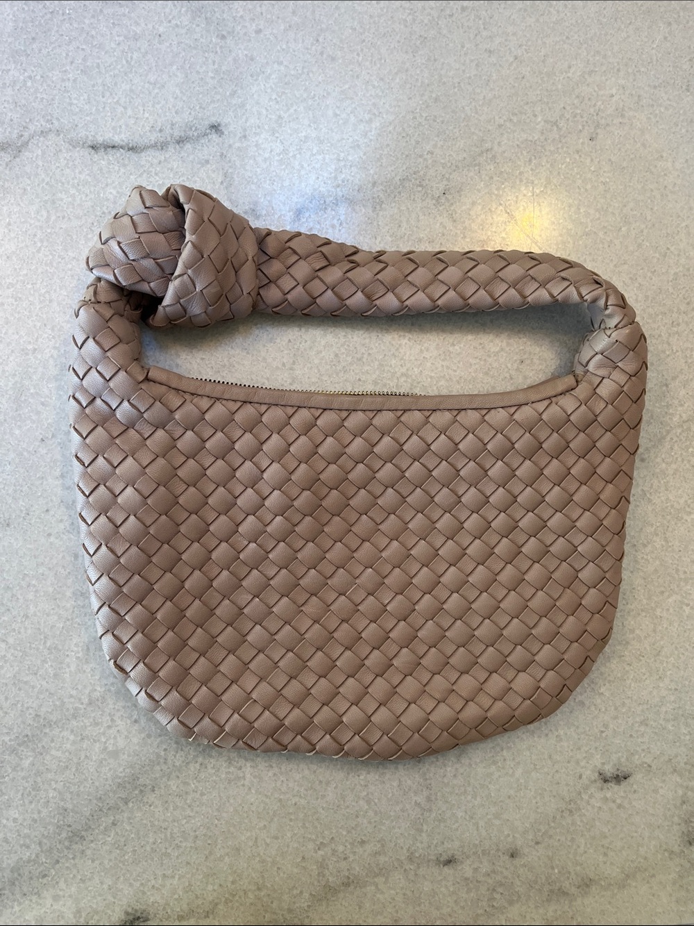 Quince Woven Knot-Handle Mini Bag in Taupe
